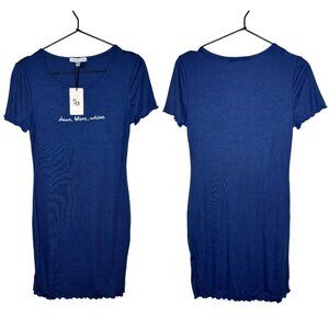 Sincerely Jules Sz S Ribbed Blue/White Embroidered Quote Mini Dress